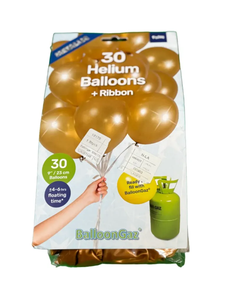 Helium-ballonger i gull med gullsnor - 30stk