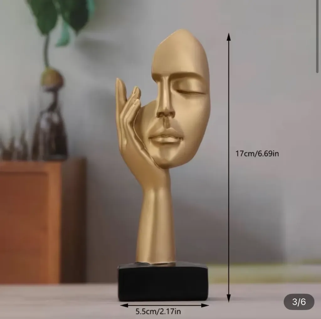 Pyntefigur ansikt i hånd - gullfarget