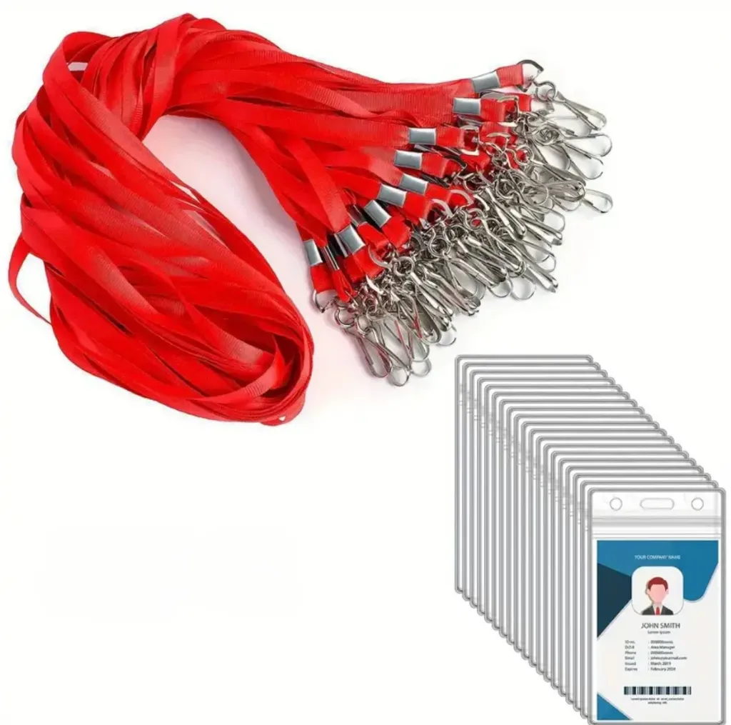 Nøkkelbånd med krok og kortholder - Rød